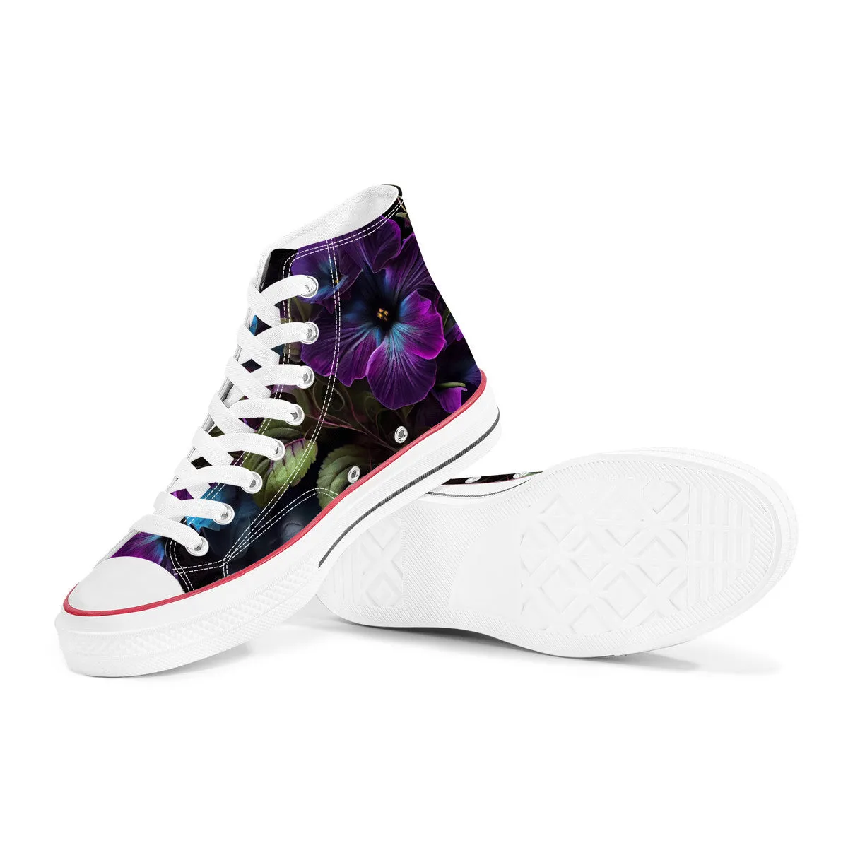 Purple Hibiscus High Top Canvas Shoes