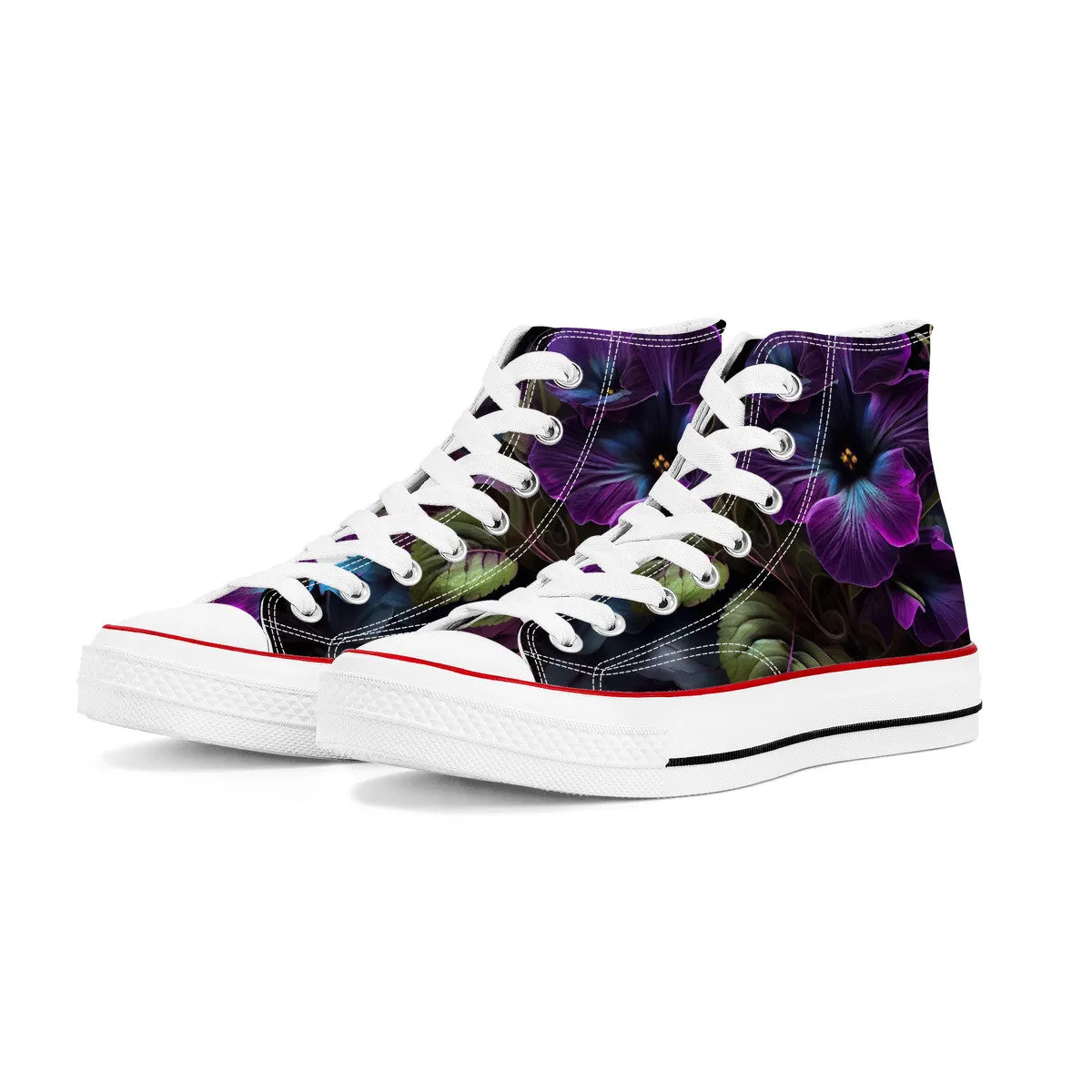 Purple Hibiscus High Top Canvas Shoes