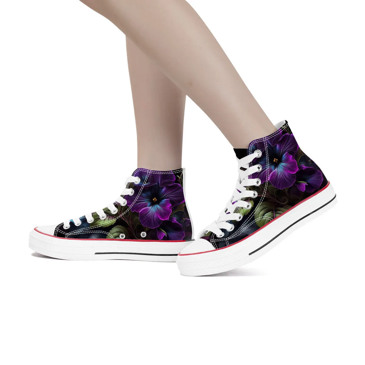 Purple Hibiscus High Top Canvas Shoes