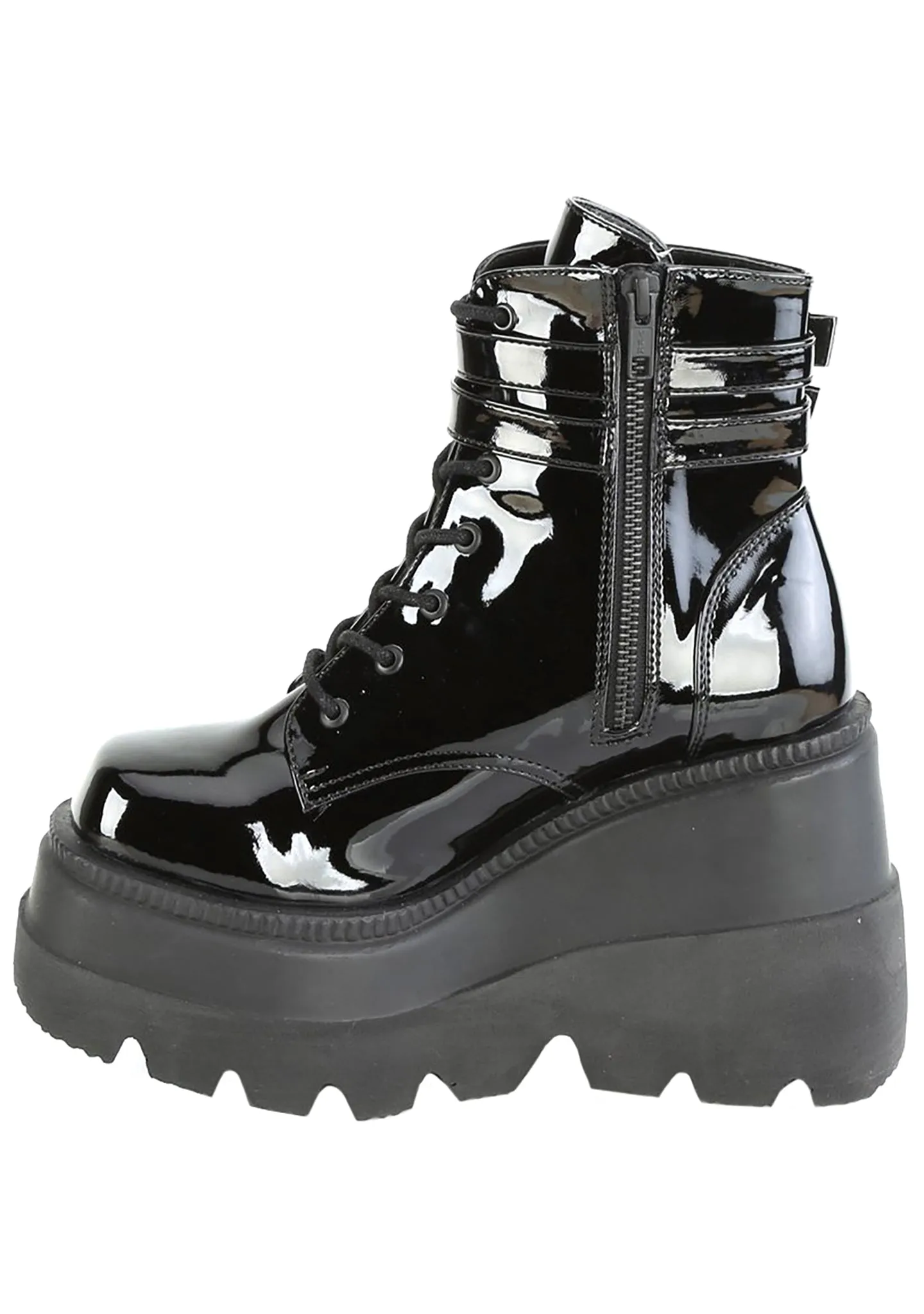 SHAKER 52 Paint it Black Patent Black Platform Boots