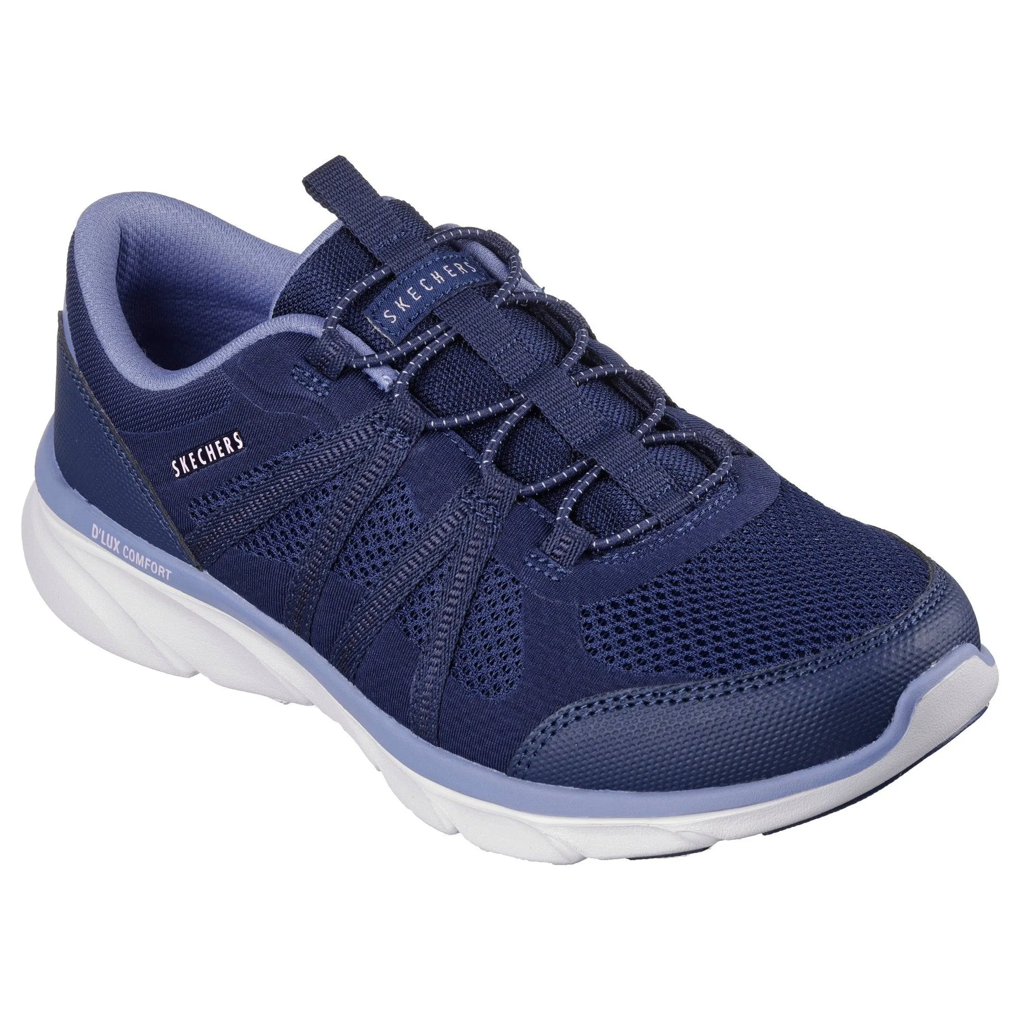 Skechers 104347 D'lux Comfort - Surreal Ladies Navy Blue Textile Lace Up Trainers