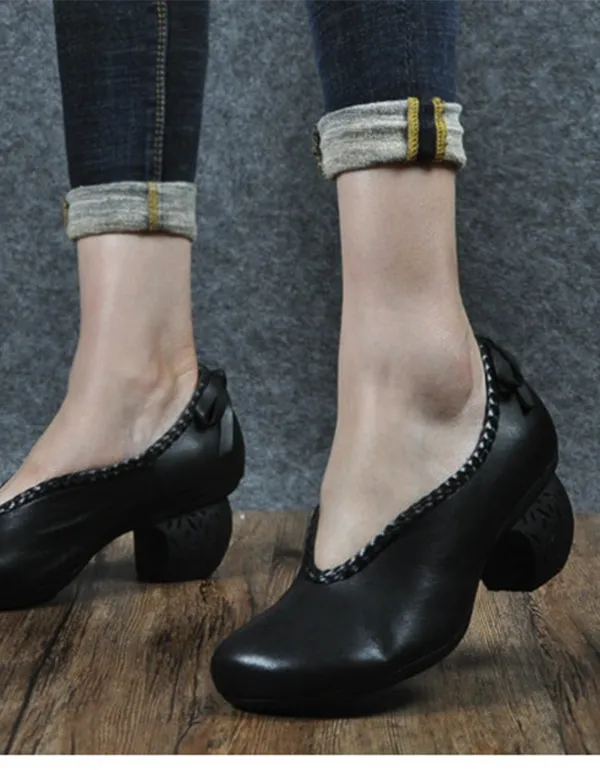 Spring Retro Handmade Chunky-heeled Shoes