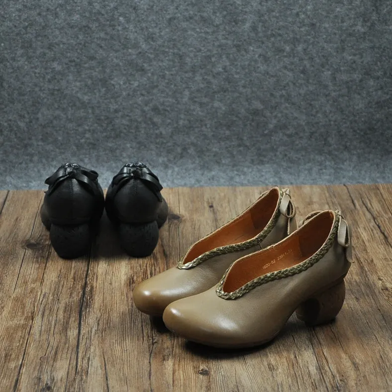 Spring Retro Handmade Chunky-heeled Shoes