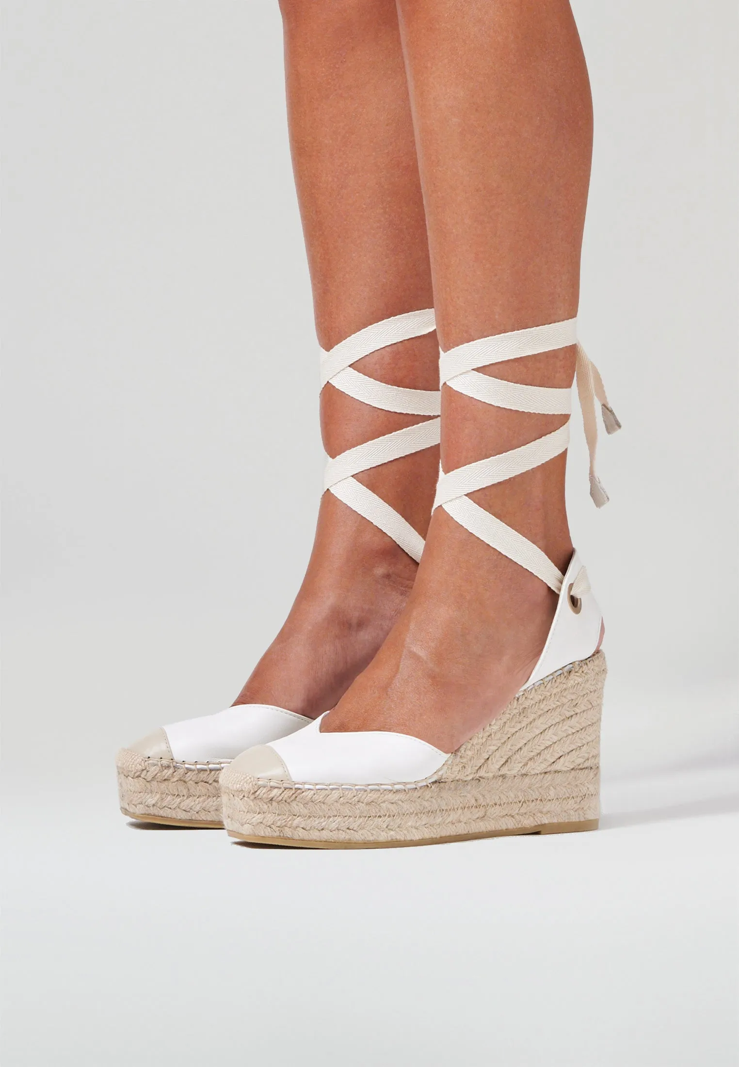 Square Toe Wedges - White Leather