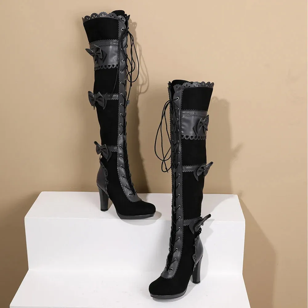 Steampunk Victorian Thigh High Pirate Boots Lace Up Cosplay Boots