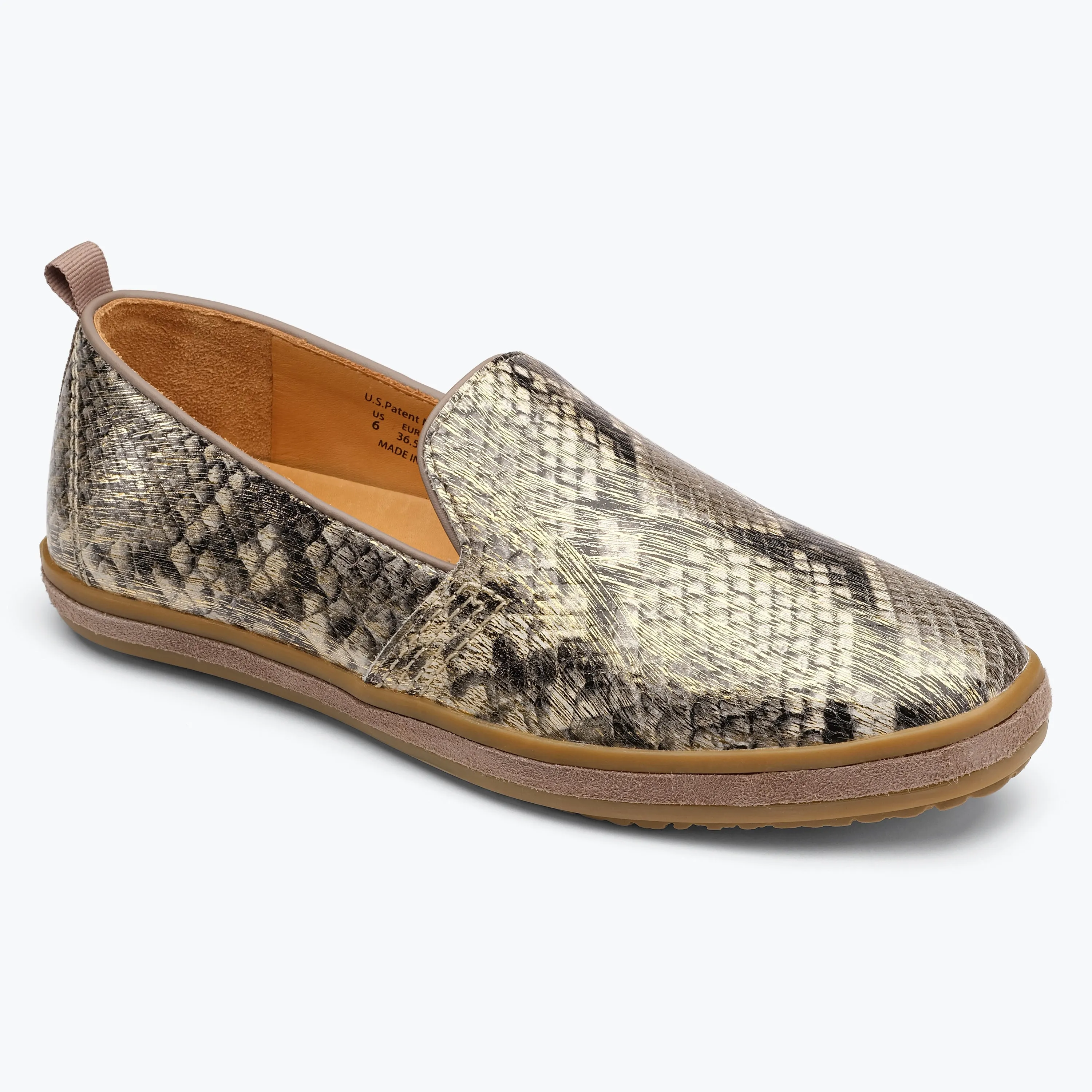 Sutton Leather Slip On - Gold Printed Snake