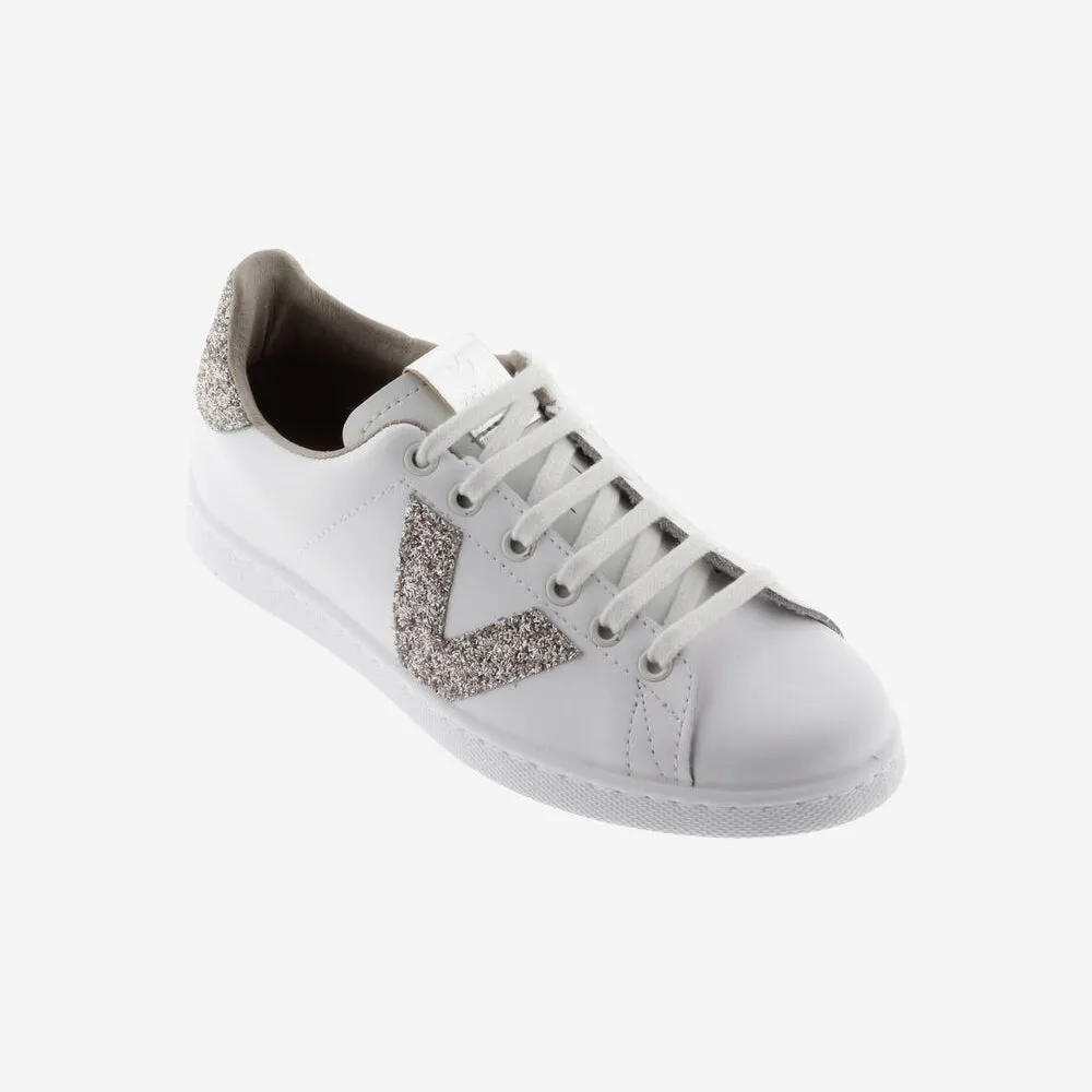 Tenis Leather & Glitter Swirls Nude Trainers