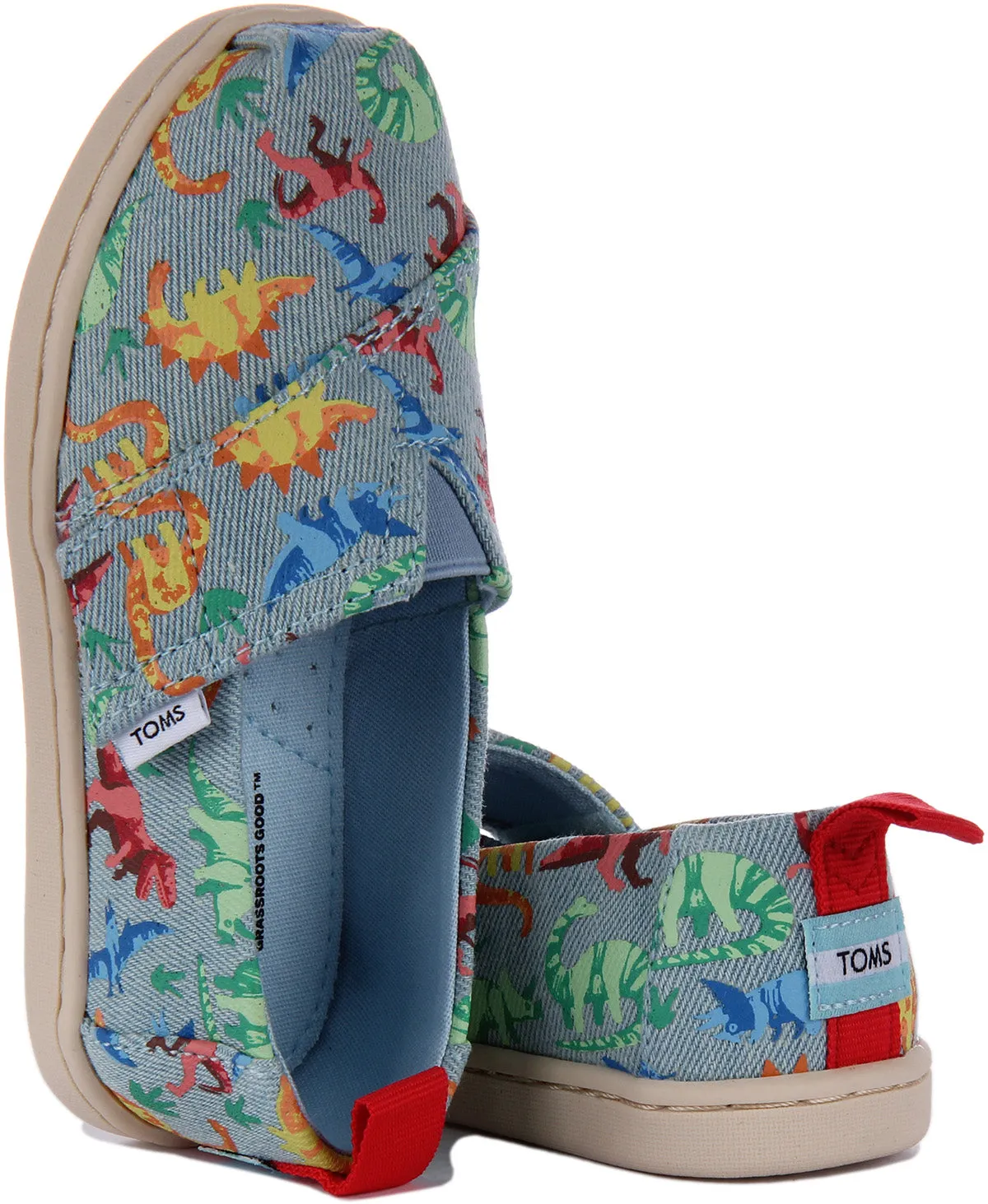 Toms Tiny Alpargata In Blue Dinosaurs For Infants