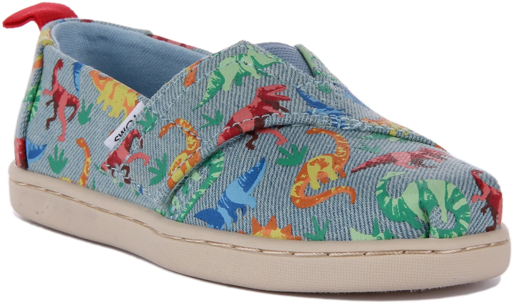 Toms Tiny Alpargata In Blue Dinosaurs For Infants