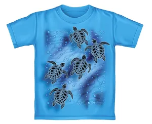 Tribal Sea Turtles Adult Turquoise Tee Shirt (Adult Large