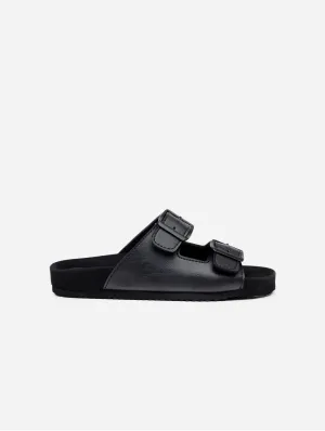 Truda Unisex Vegan Leather Two-Strap Sandals | Black