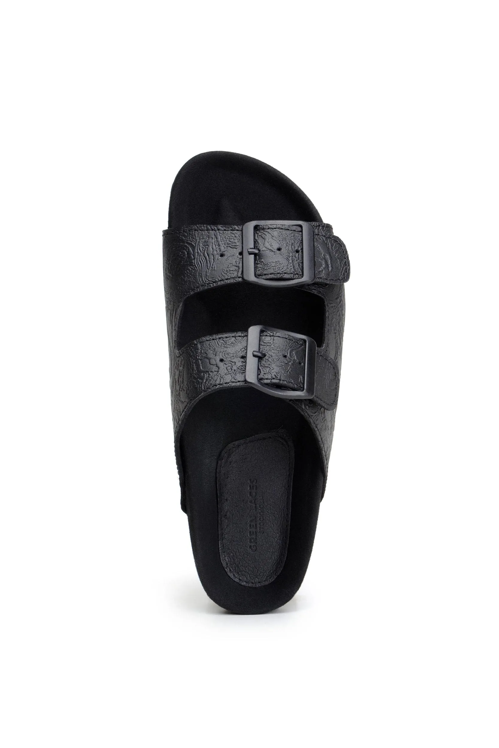 Truda Women's Vegan Leather Two-Strap Sandals | Patterned Black