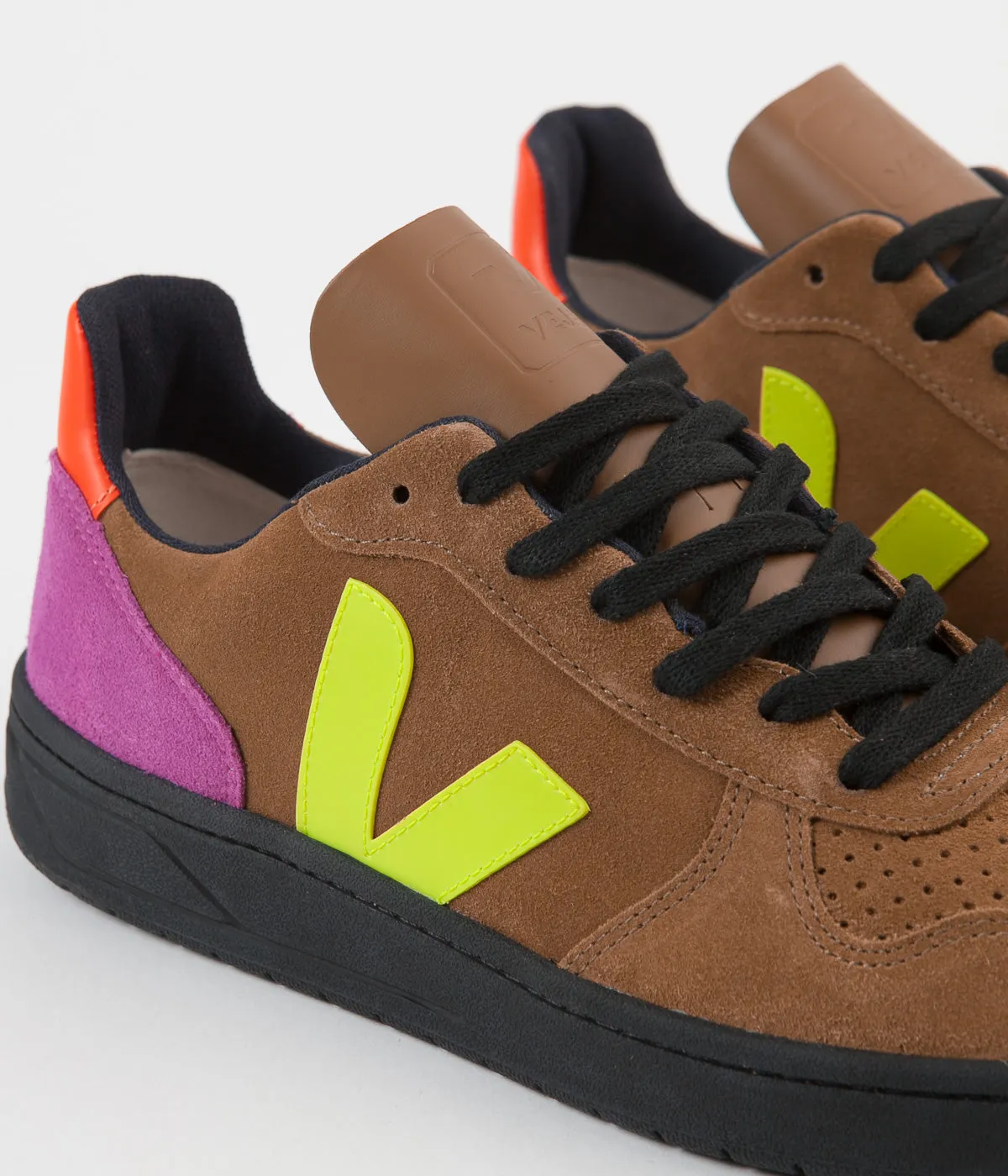 Veja V-10 Bastille Suede Shoes - Tent / Multicolour Fluoro / Black Sole