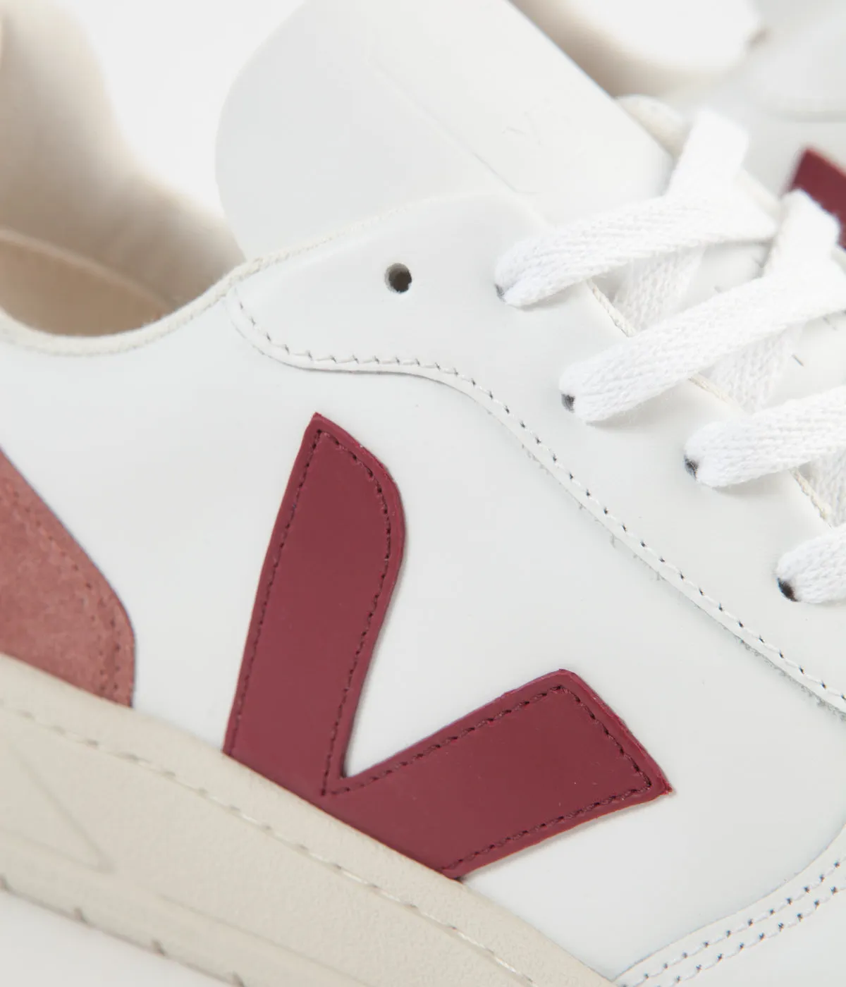 Veja V-10 Leather Shoes - Extra White / Marsala / Dried Petal / Orange Fluoro