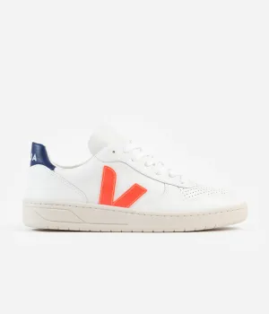 Veja V-10 Leather Shoes - Extra White / Orange Fluoro / Cobalt