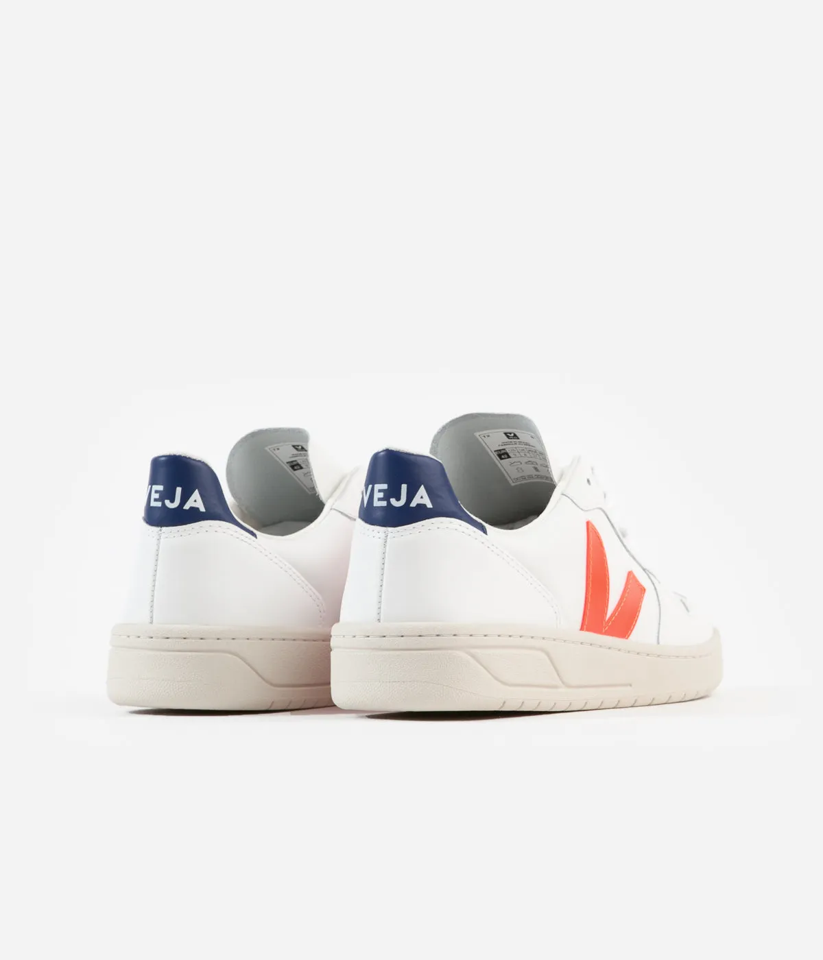 Veja V-10 Leather Shoes - Extra White / Orange Fluoro / Cobalt