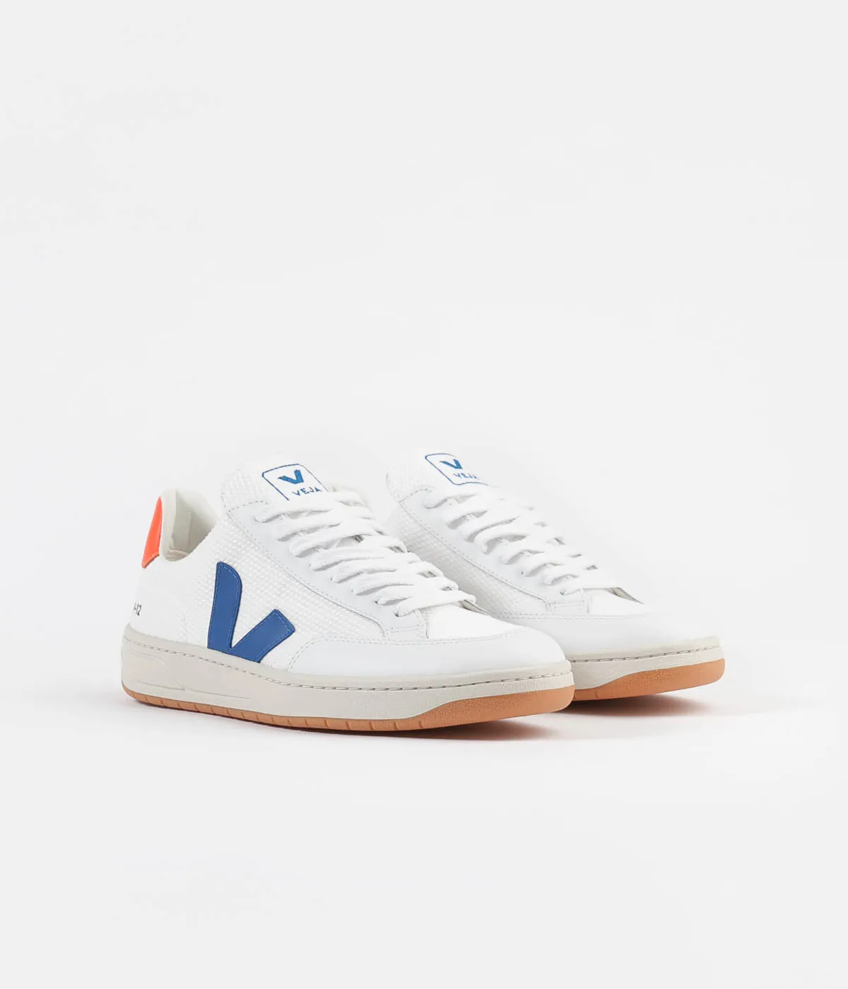 Veja V-12 B-Mesh Shoes - White / Indigo / Orange Fluoro