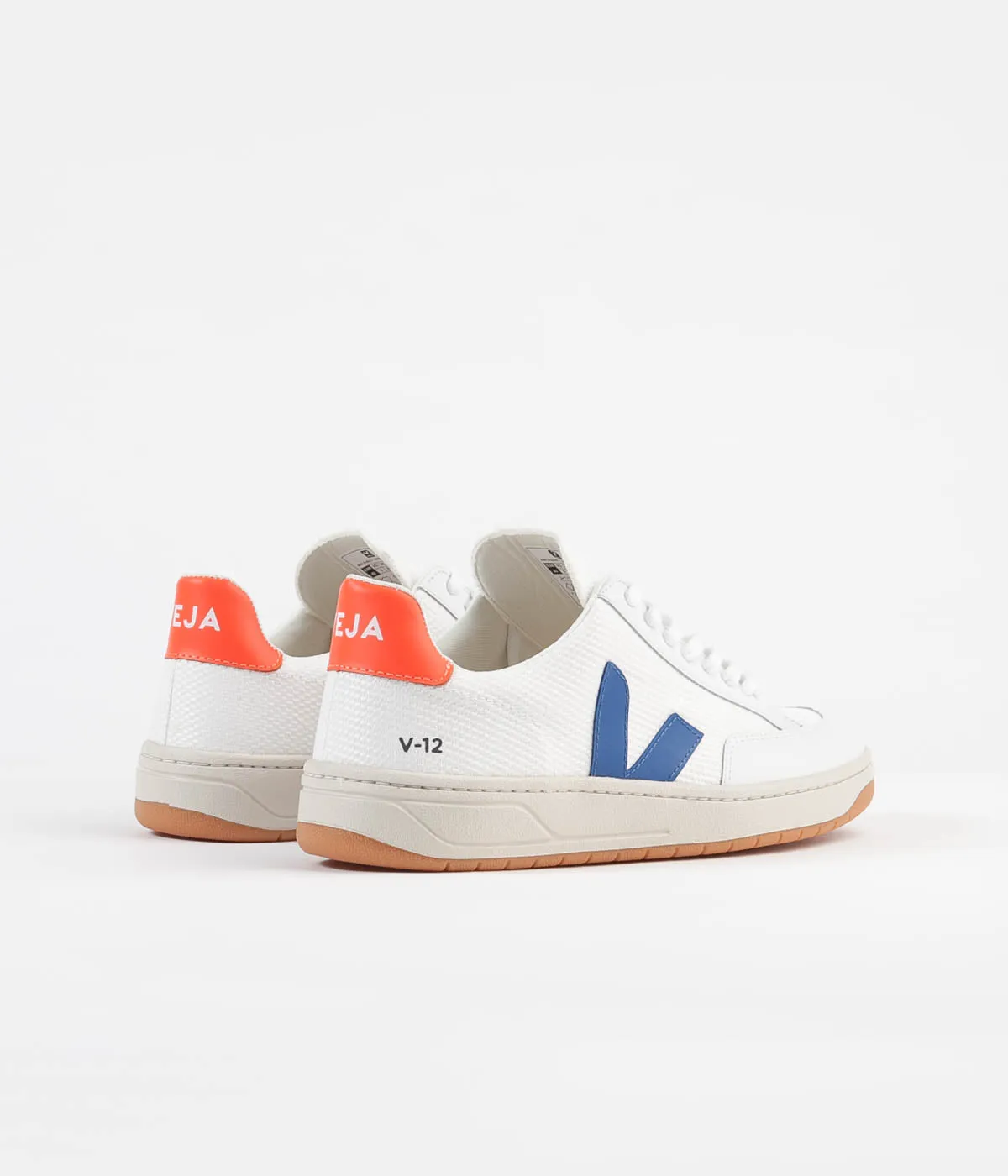 Veja V-12 B-Mesh Shoes - White / Indigo / Orange Fluoro