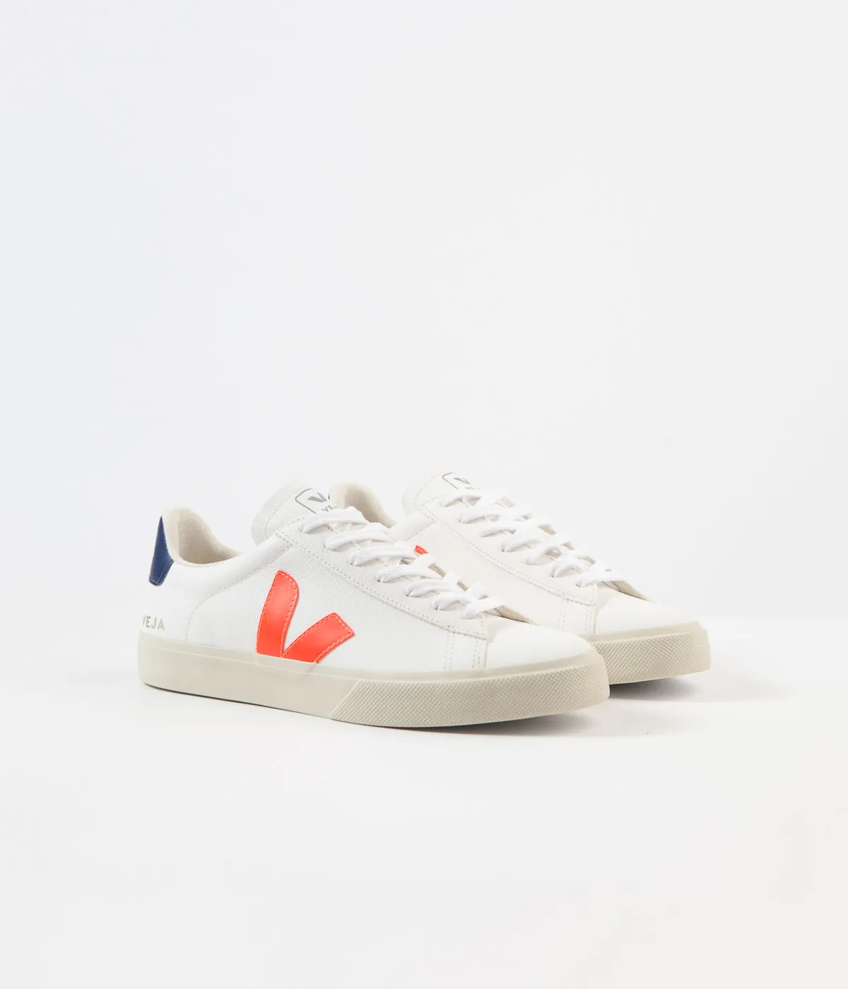 Veja Womens Campo ChromeFree Shoes - Extra White / Orange Fluoro / Cobalt