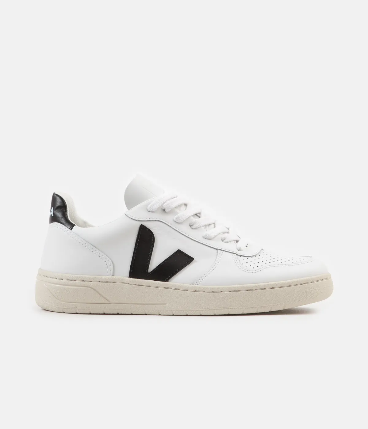 Veja Womens V-10 Leather Shoes - Extra White / Black