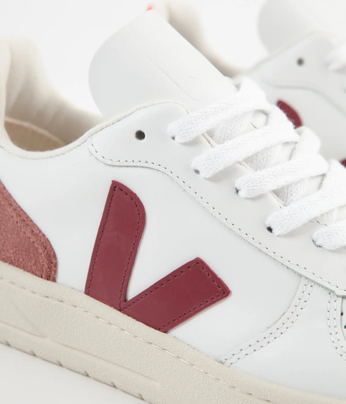 Veja Womens V-10 Leather Shoes - Extra White / Marsala / Dried Petal / Orange Fluoro