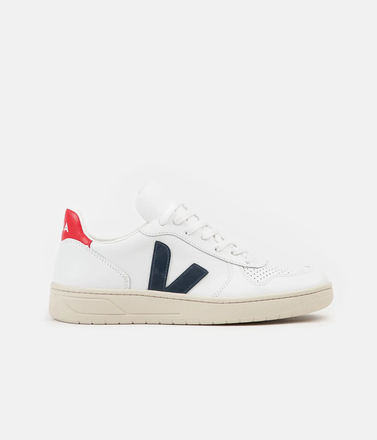 Veja Womens V-10 Leather Shoes - Extra White / Nautico / Pekin