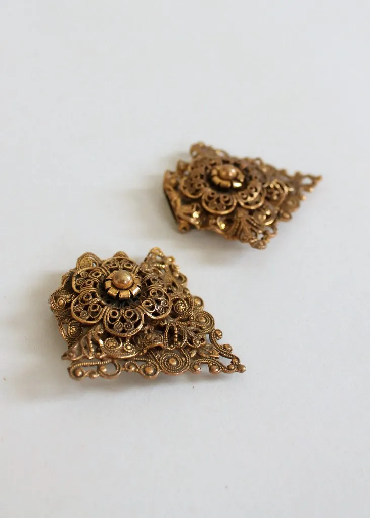 Vintage 1940s Brass Florentine Dress Clips