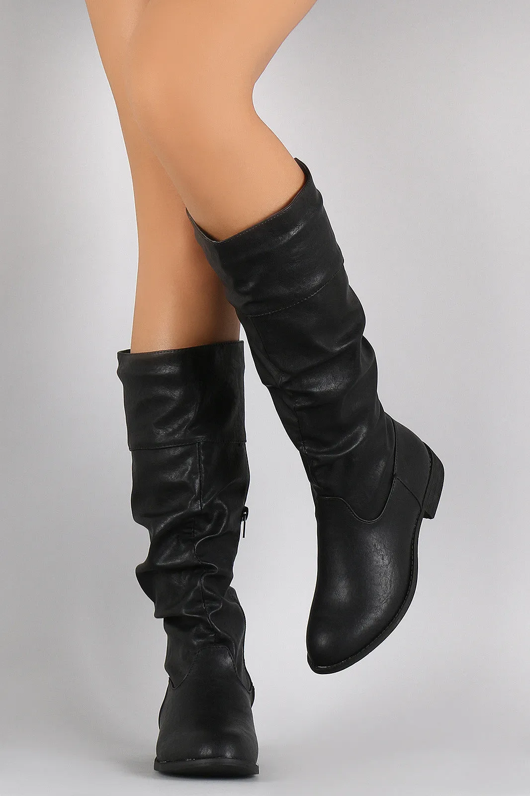 Wild Diva Lounge Slouchy Round Toe Riding Knee High Boots