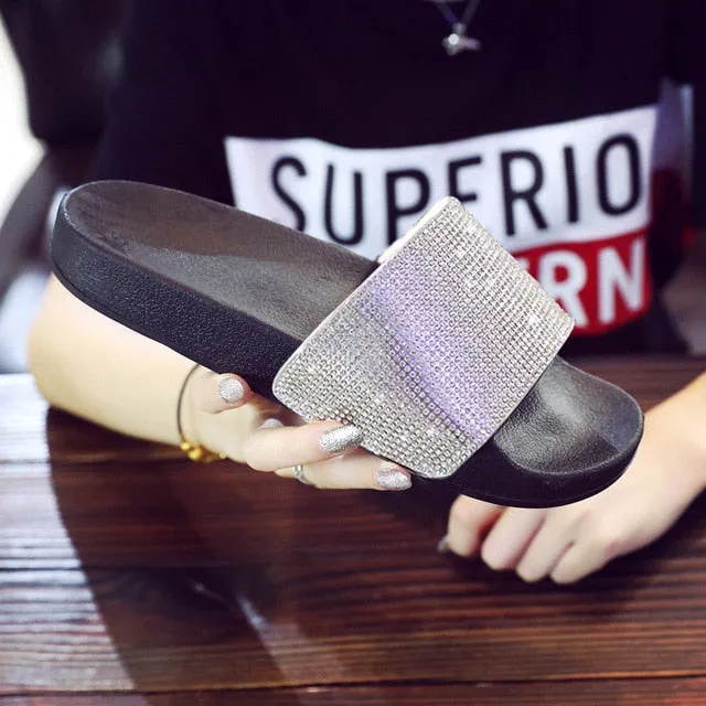 Women luxury Rhinestone Diamond Slides Slippers Shoes