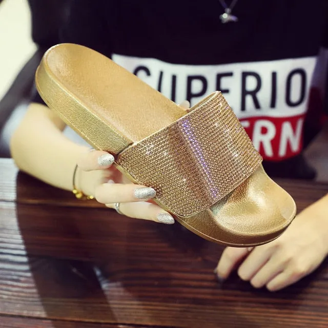 Women luxury Rhinestone Diamond Slides Slippers Shoes