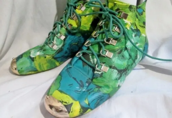 Womens BUMPER NICKY Vegan Floral Ankle BOOTS Booties Shoes GREEN 10 WILD