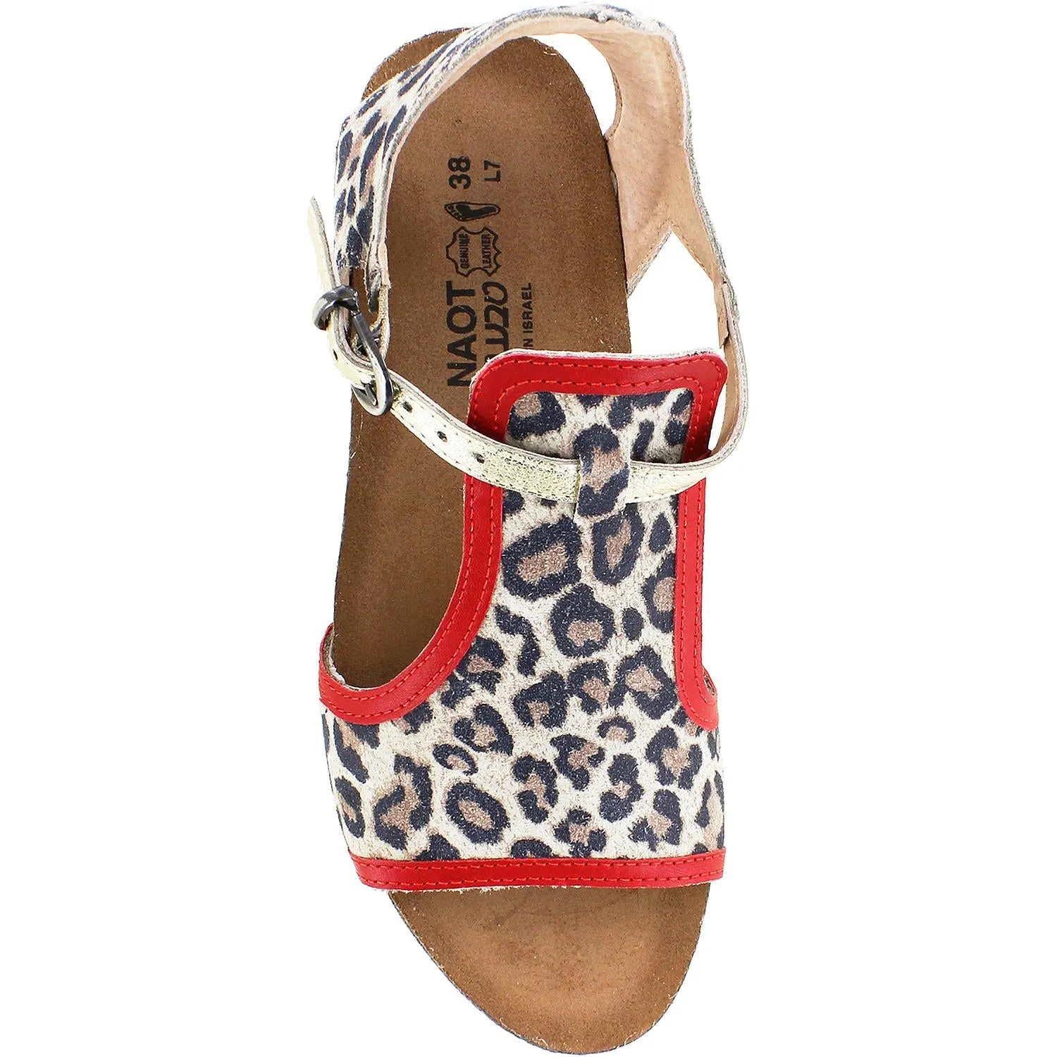 Women's Naot Fiona Cheetah/Kiss Red/Radiant Gold Suede/Leather