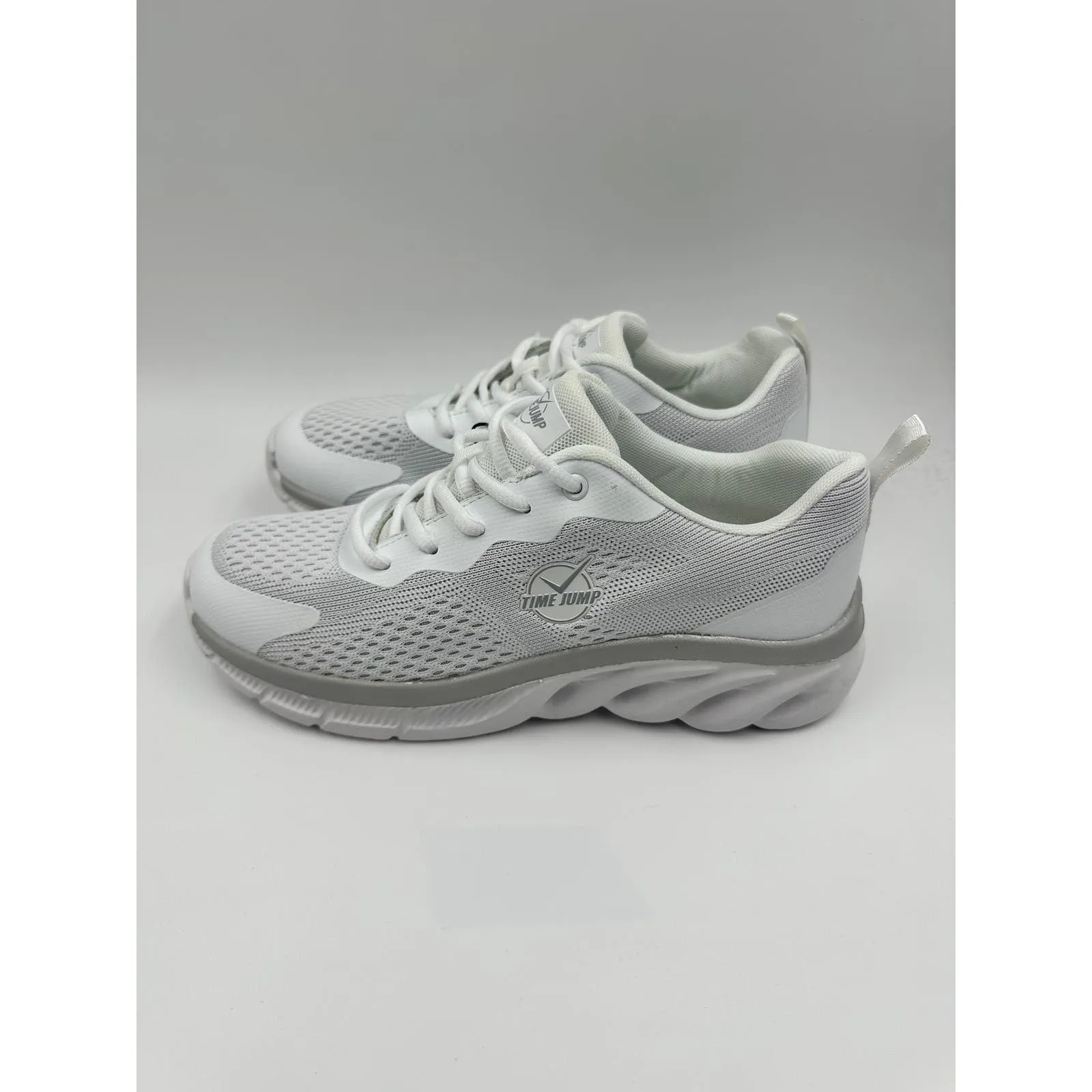 Women's Size 9, White Running Sneaker w/ Gray Accents & Thick Sole for Support