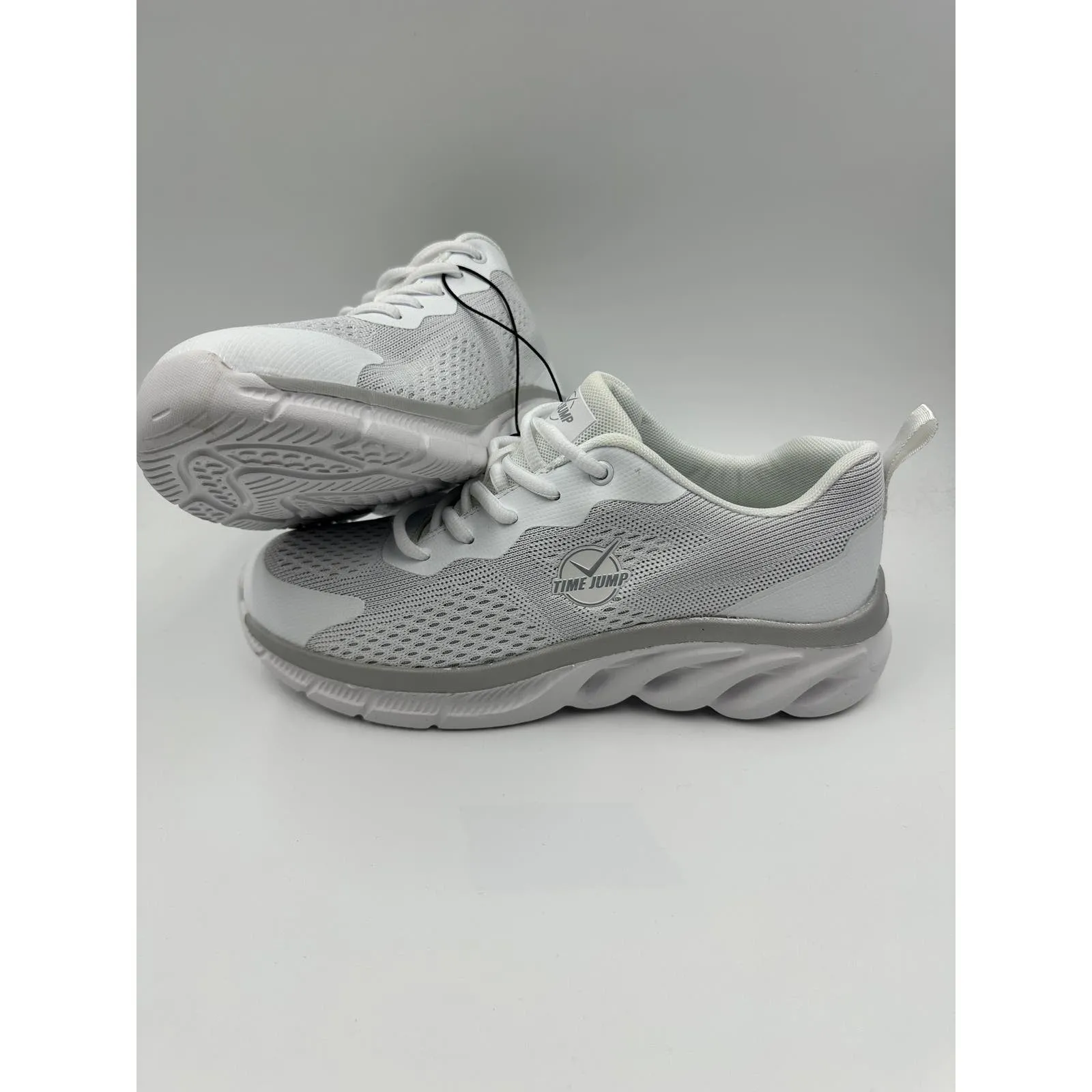 Women's Size 9, White Running Sneaker w/ Gray Accents & Thick Sole for Support